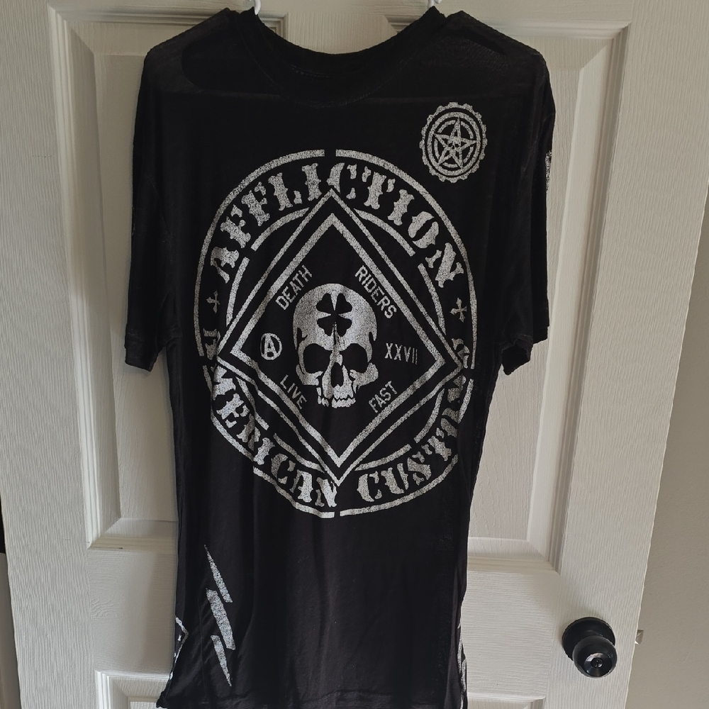 Affliction Black Skull Short Sleeve Graphic Tee Mens Size Large